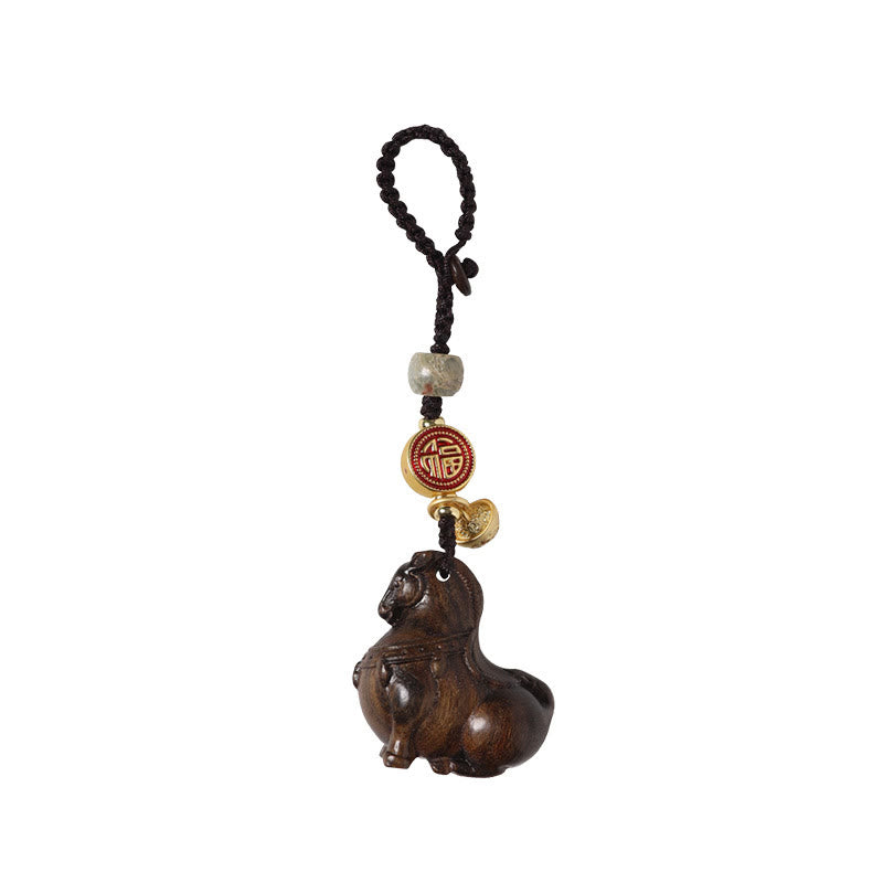 Buddha Stones Porte-clés équilibre en bois de santal rouge, motif Fu, année du Cheval - image 14