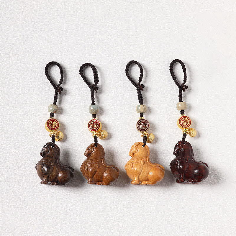 Buddha Stones Porte-clés équilibre en bois de santal rouge, motif Fu, année du Cheval - image 22