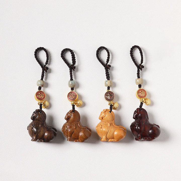 Buddha Stones Porte-clés équilibre en bois de santal rouge, motif Fu, année du Cheval - image 22
