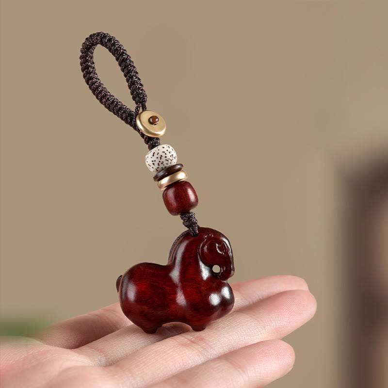Buddha Stones Porte-clés Balance en bois de santal rouge à petites feuilles, année du Cheval - image 1