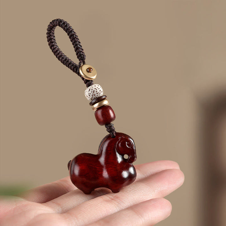 Buddha Stones Porte-clés Balance en bois de santal rouge à petites feuilles, année du Cheval - image 1