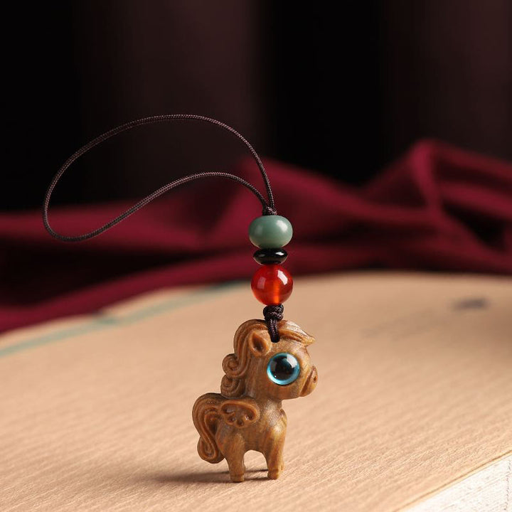 Buddha Stones Porte-clés relaxant Année du Cheval Petite feuille Bois de santal rouge Bois de santal vert - Décoration suspendue en bois de santal vert - image 5