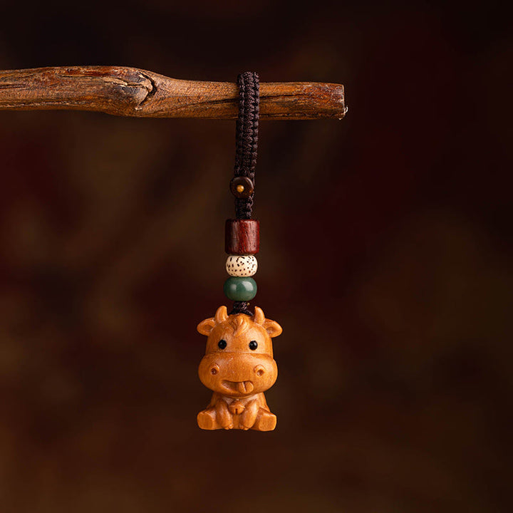 Buddha Stones Porte-clés de bénédiction « Année du Cheval » en bois de santal rouge, étoile, lune et graine de Bodhi - Bois de santal rouge Étoile Lune Graine de Bodhi Bœuf - image 11