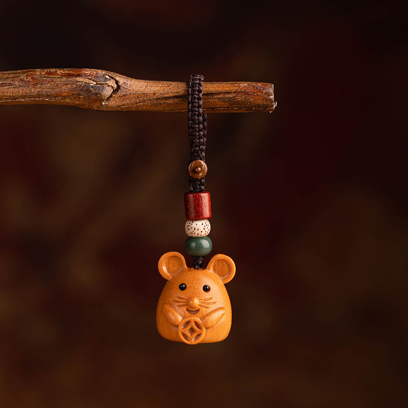 Buddha Stones Porte-clés de bénédiction « Année du Cheval » en bois de santal rouge, étoile, lune et graine de Bodhi - Graine de Bodhi en bois de santal rouge, étoile de lune, rat - image 8