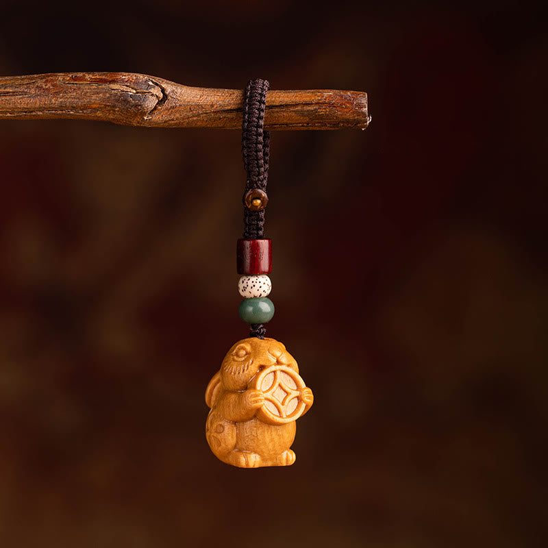 Buddha Stones Porte-clés de bénédiction « Année du Cheval » en bois de santal rouge, étoile, lune et graine de Bodhi - Graines de Bodhi en bois de santal rouge, étoile de lune, lapin - image 16
