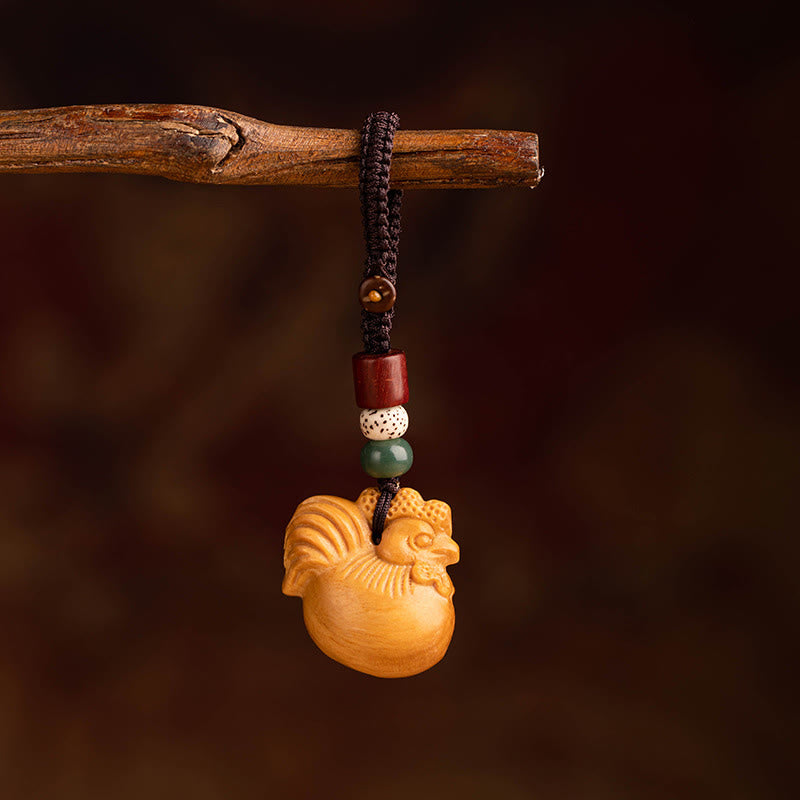 Buddha Stones Porte-clés de bénédiction « Année du Cheval » en bois de santal rouge, étoile, lune et graine de Bodhi - Graine de Bodhi en bois de santal rouge, étoile de lune, coq - image 38
