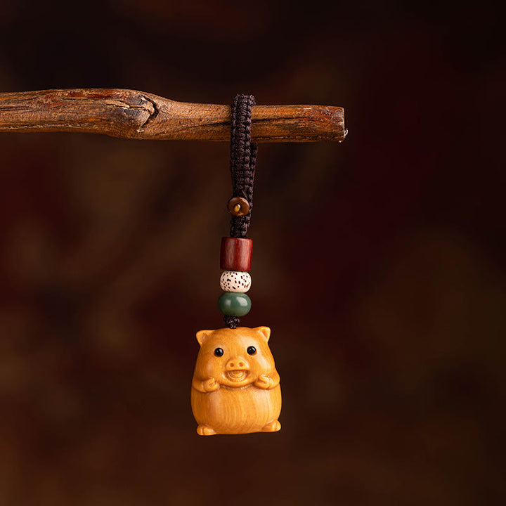 Buddha Stones Porte-clés de bénédiction « Année du Cheval » en bois de santal rouge, étoile, lune et graine de Bodhi - Graines de Bodhi en bois de santal rouge, étoile de lune et graine de Bodhi, cochon - image 44