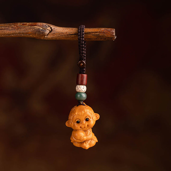 Buddha Stones Porte-clés de bénédiction « Année du Cheval » en bois de santal rouge, étoile, lune et graine de Bodhi - Graine de Bodhi en bois de santal rouge, étoile de lune, singe - image 35