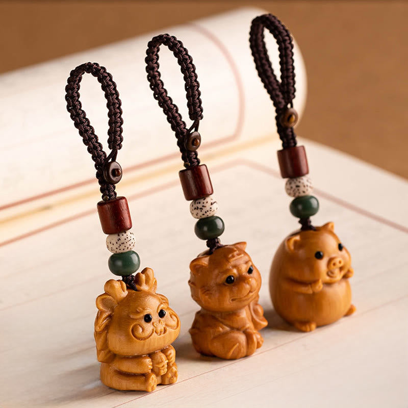 Buddha Stones Porte-clés de bénédiction « Année du Cheval » en bois de santal rouge, étoile, lune et graine de Bodhi - image 49