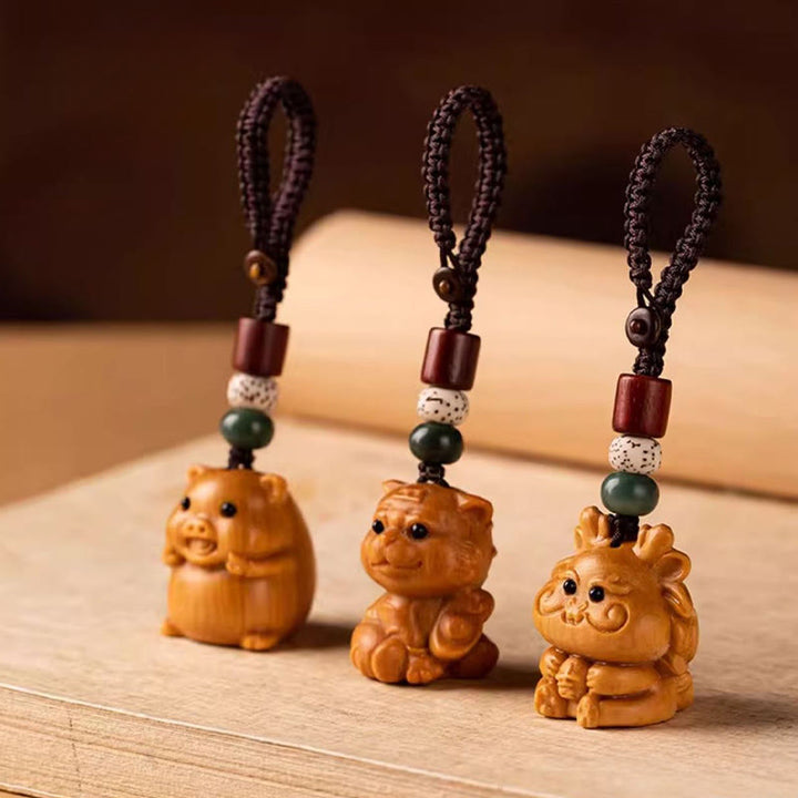 Buddha Stones Porte-clés de bénédiction « Année du Cheval » en bois de santal rouge, étoile, lune et graine de Bodhi - image 50