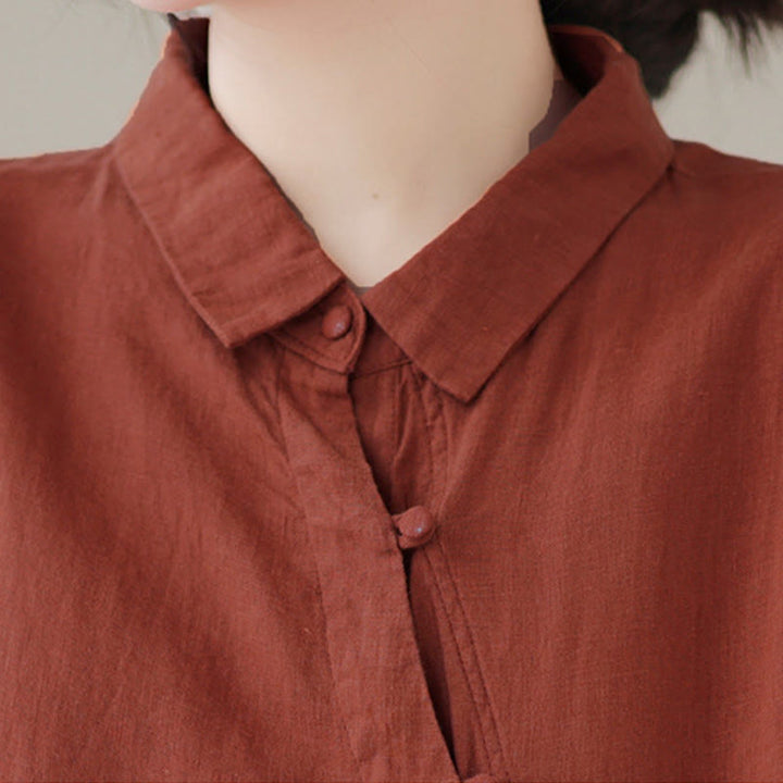 Buddha Stones Chemise en coton pour femme, manches trois-quarts, patte de boutonnage diagonale avec revers brandebourg - image 5