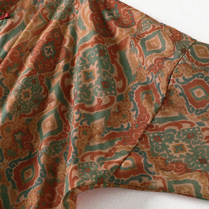 Buddha Stones Chemise femme à manches longues, col montant, boutons grenouille imprimés, poches - image 7