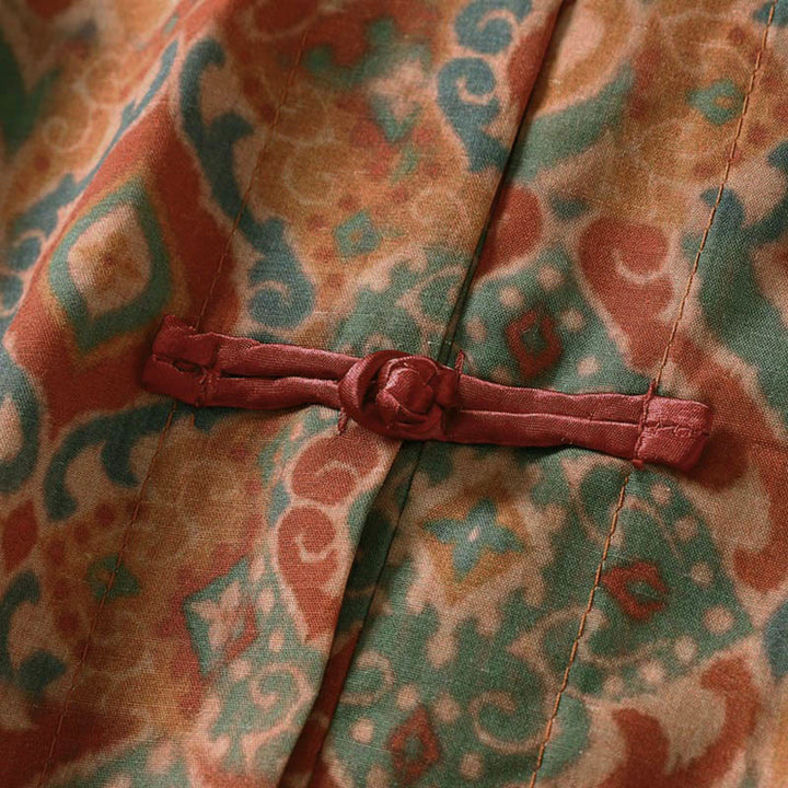 Buddha Stones Chemise femme à manches longues, col montant, boutons grenouille imprimés, poches - image 4