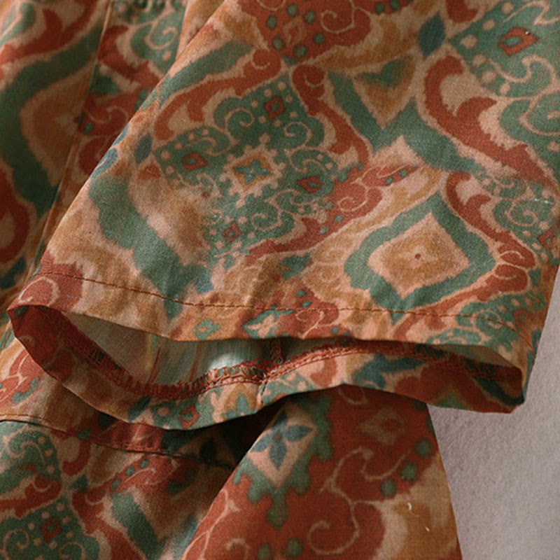 Buddha Stones Chemise femme à manches longues, col montant, boutons grenouille imprimés, poches - image 8