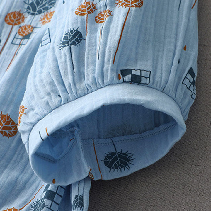 Buddha Stones Chemise en coton pour femme, imprimée, à demi-boutons et manches trois-quarts froncées. - image 15