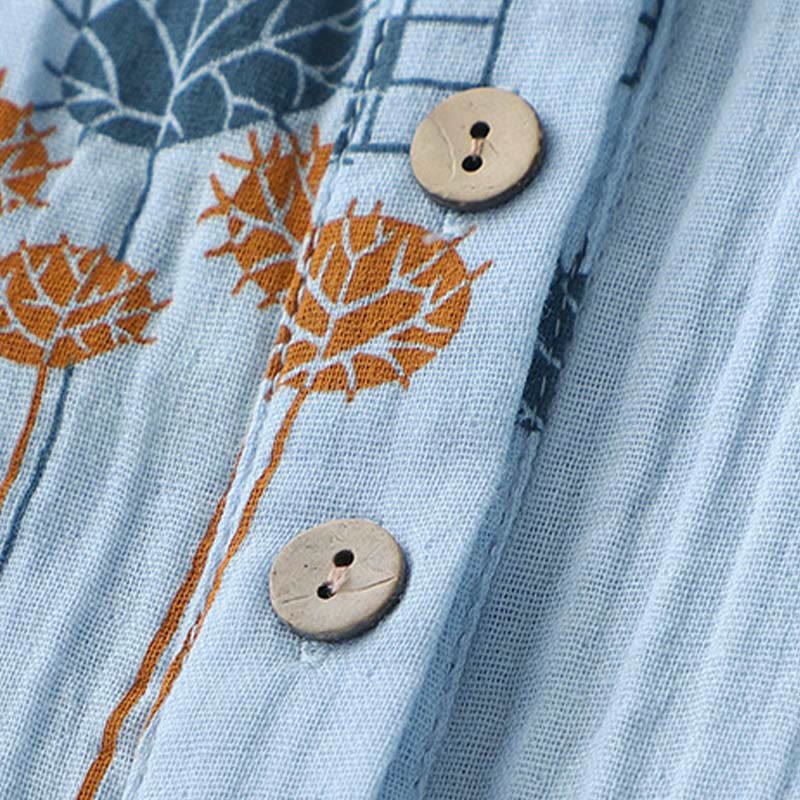 Buddha Stones Chemise en coton pour femme, imprimée, à demi-boutons et manches trois-quarts froncées. - image 13