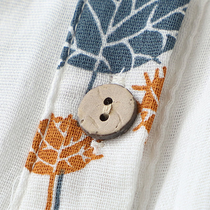 Buddha Stones Chemise en coton pour femme, imprimée, à demi-boutons et manches trois-quarts froncées. - image 5