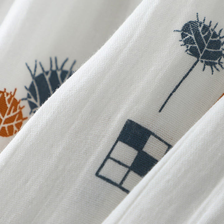 Buddha Stones Chemise en coton pour femme, imprimée, à demi-boutons et manches trois-quarts froncées. - image 6