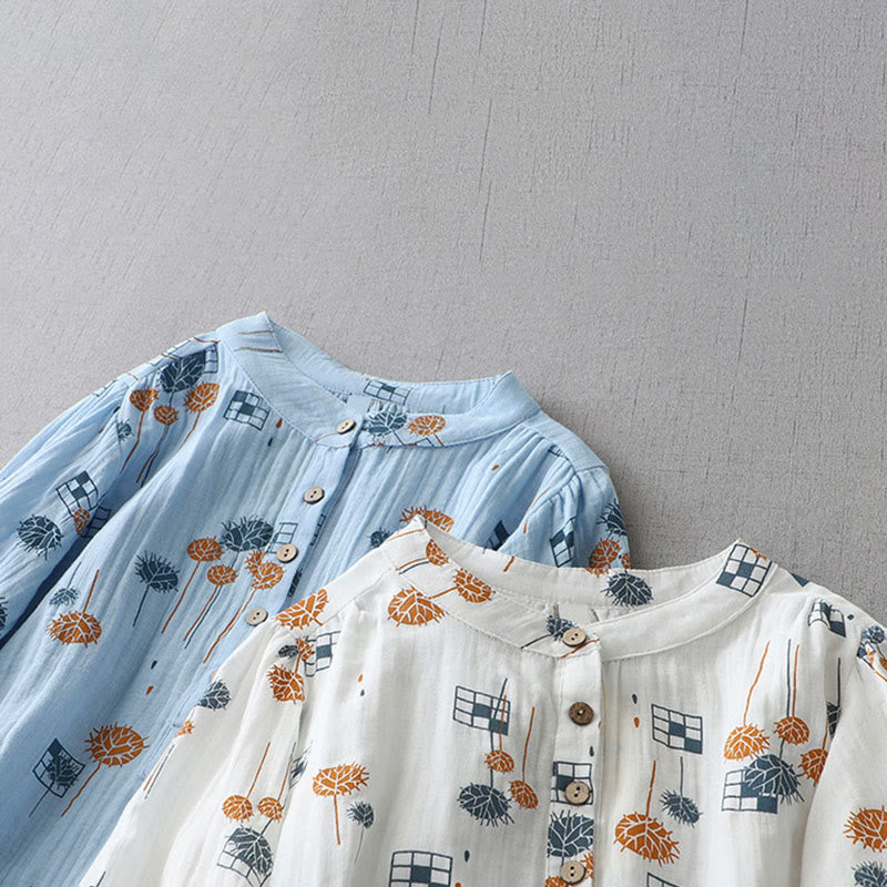 Buddha Stones Chemise en coton pour femme, imprimée, à demi-boutons et manches trois-quarts froncées. - image 19