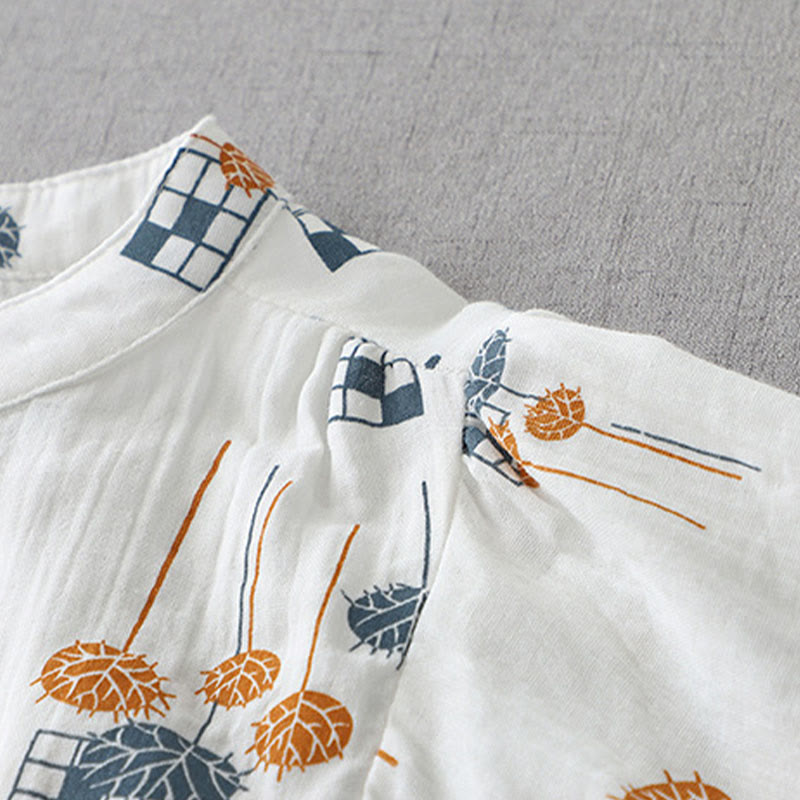 Buddha Stones Chemise en coton pour femme, imprimée, à demi-boutons et manches trois-quarts froncées. - image 4