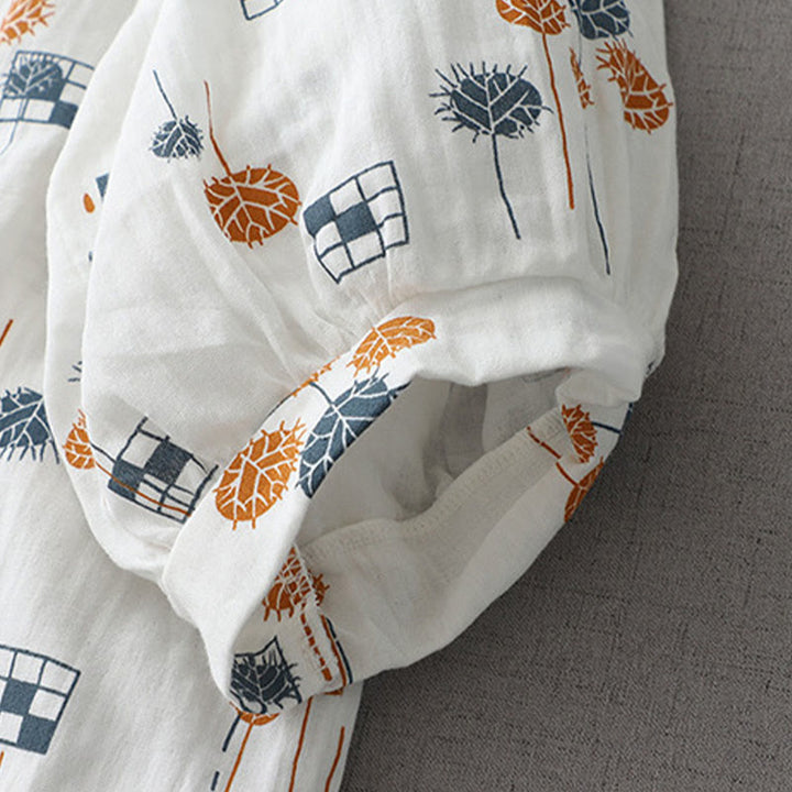 Buddha Stones Chemise en coton pour femme, imprimée, à demi-boutons et manches trois-quarts froncées. - image 7