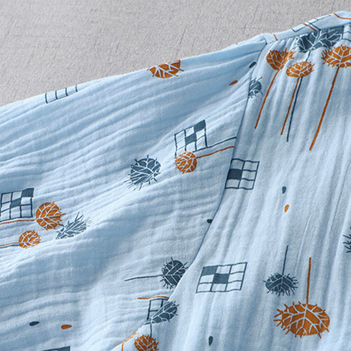 Buddha Stones Chemise en coton pour femme, imprimée, à demi-boutons et manches trois-quarts froncées. - image 14