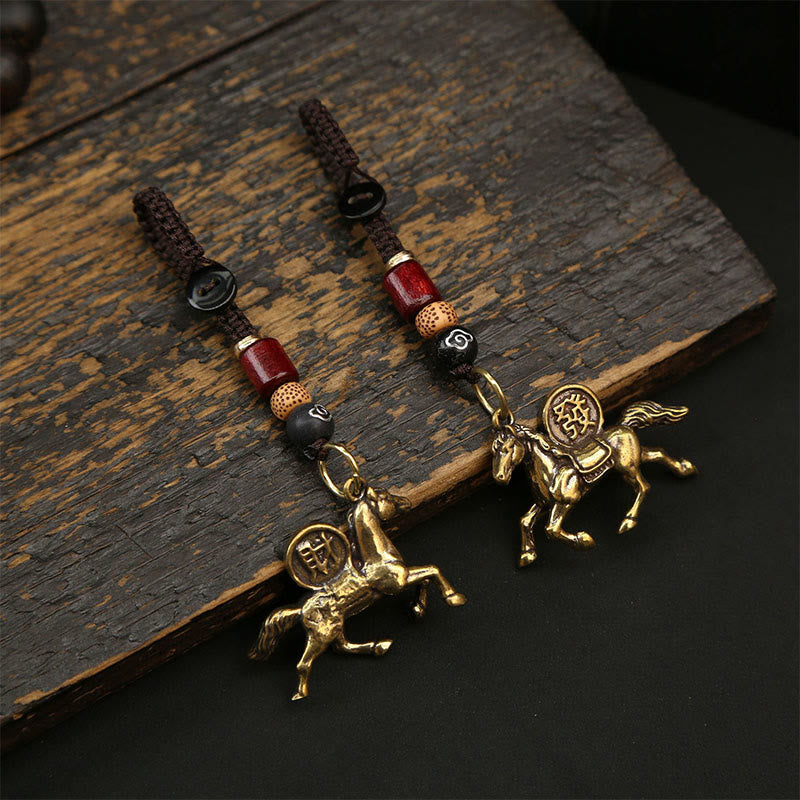 Buddha Stones Année du Cheval Cuivre Laiton Pièces des Cinq Empereurs Pixiu Porte-clés pour éloigner les mauvais esprits - image 12