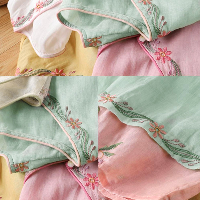 Chemise en coton à manches trois-quarts pour femme, motif Buddha Stones, style rétro, broderie, boutons, printemps - image 7