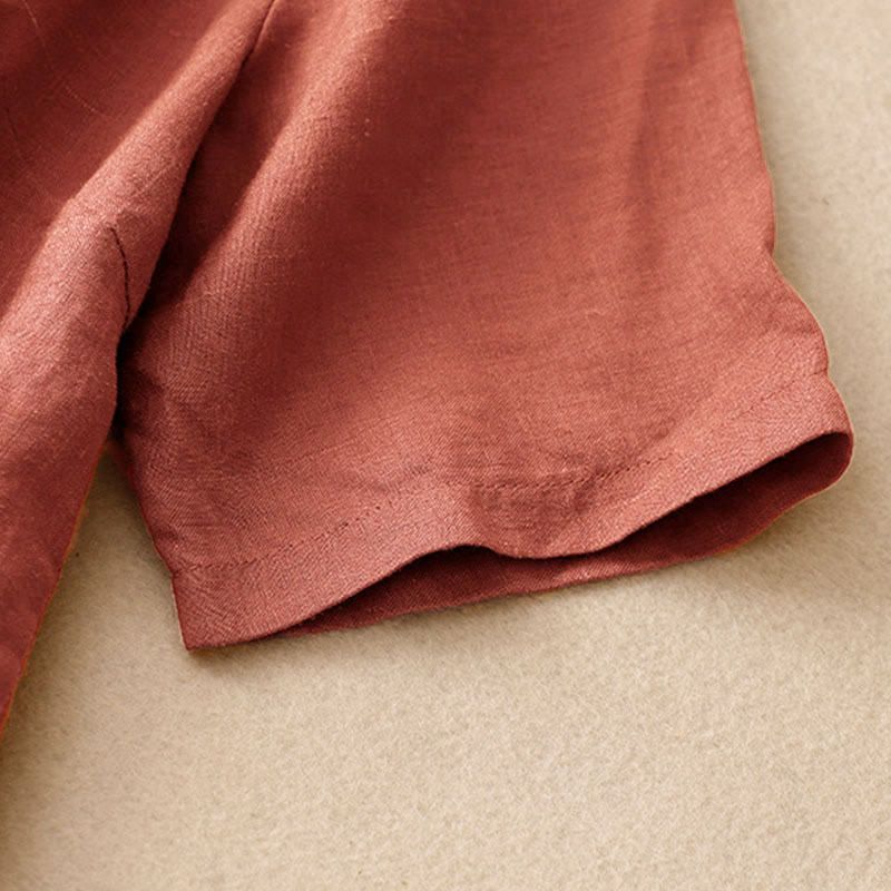 Buddha Stones Chemise d'été pour femme en coton, manches courtes, col montant, fente latérale et boutons brandebourg - image 9