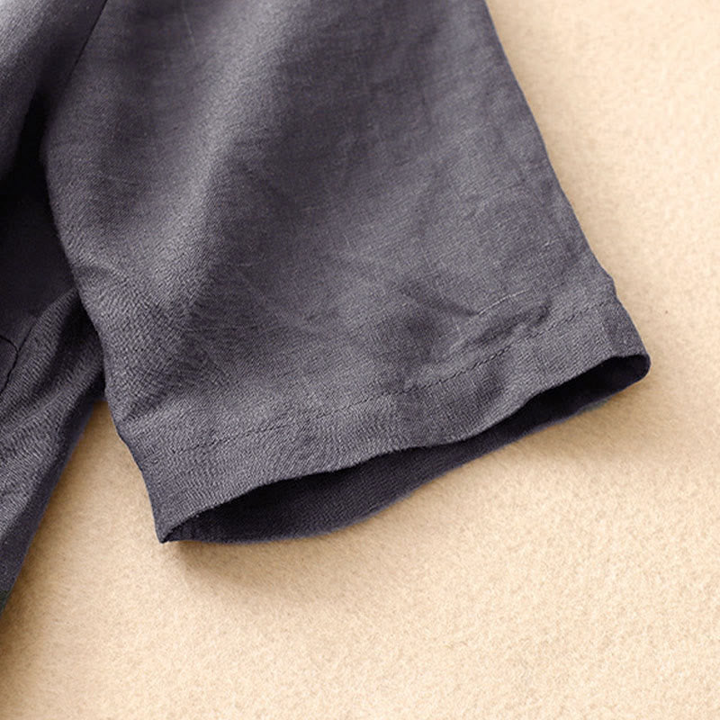 Buddha Stones Chemise d'été pour femme en coton, manches courtes, col montant, fente latérale et boutons brandebourg - image 14