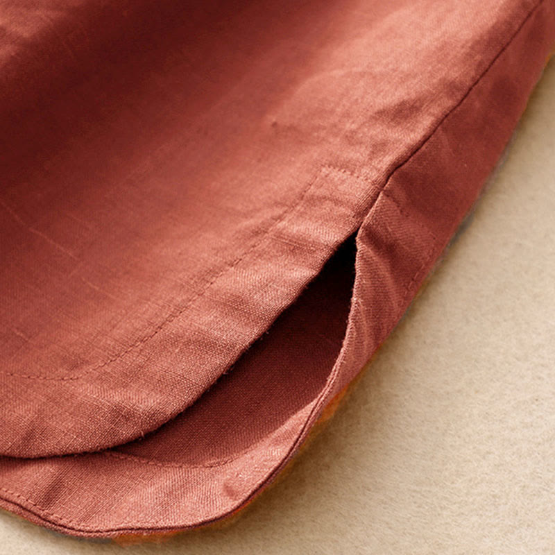 Buddha Stones Chemise d'été pour femme en coton, manches courtes, col montant, fente latérale et boutons brandebourg - image 11