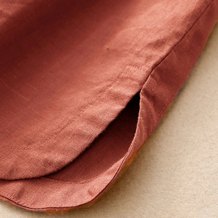 Buddha Stones Chemise d'été pour femme en coton, manches courtes, col montant, fente latérale et boutons brandebourg - image 11