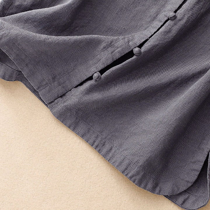 Buddha Stones Chemise d'été pour femme en coton, manches courtes, col montant, fente latérale et boutons brandebourg - image 15