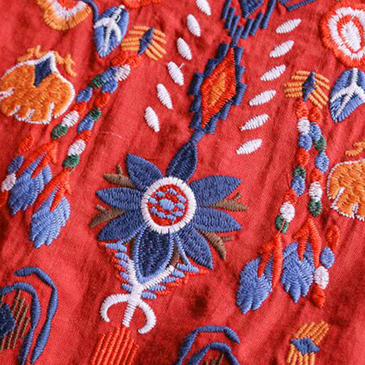 T-shirt à manches courtes en coton et lin pour femme, motif floral rétro brodé artistique, motif Buddha Stones, col ras du cou - image 11