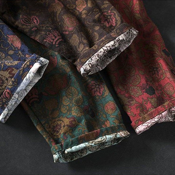 Buddha Stones Robe longue en coton à manches longues et imprimé floral rétro, coupe trapèze - image 16