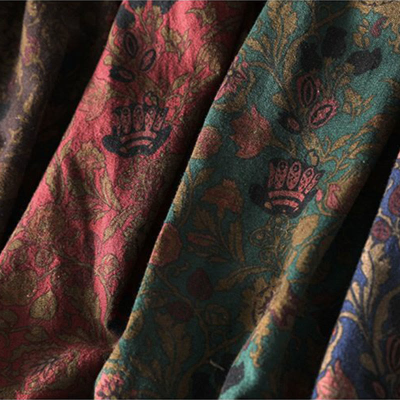 Buddha Stones Robe longue en coton à manches longues et imprimé floral rétro, coupe trapèze - image 15