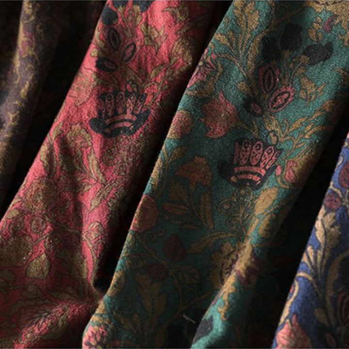 Buddha Stones Robe longue en coton à manches longues et imprimé floral rétro, coupe trapèze - image 15