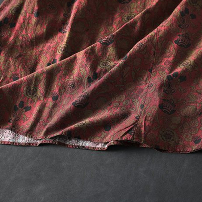 Buddha Stones Robe longue en coton à manches longues et imprimé floral rétro, coupe trapèze - image 9