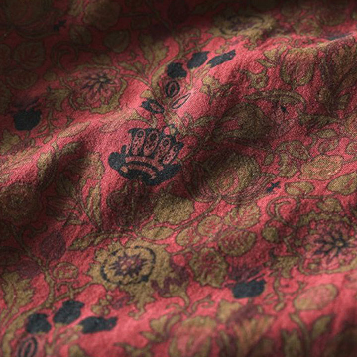 Buddha Stones Robe longue en coton à manches longues et imprimé floral rétro, coupe trapèze - image 8