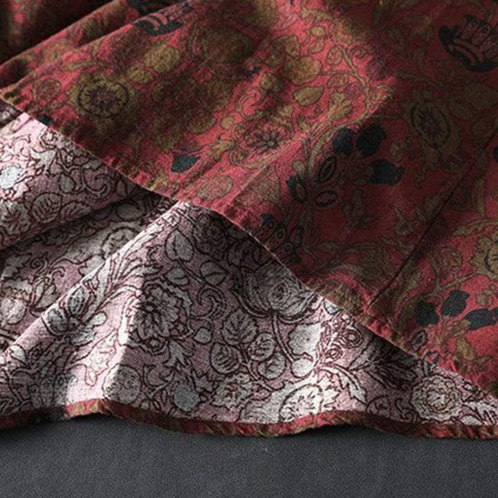 Buddha Stones Robe longue en coton à manches longues et imprimé floral rétro, coupe trapèze - image 10