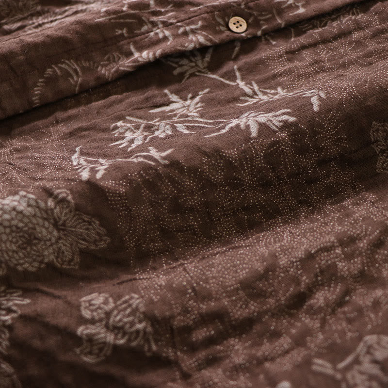 Buddha Stones Robe midi en coton à manches longues et boutons, motif floral bambou, avec poches, pour femme. - image 13