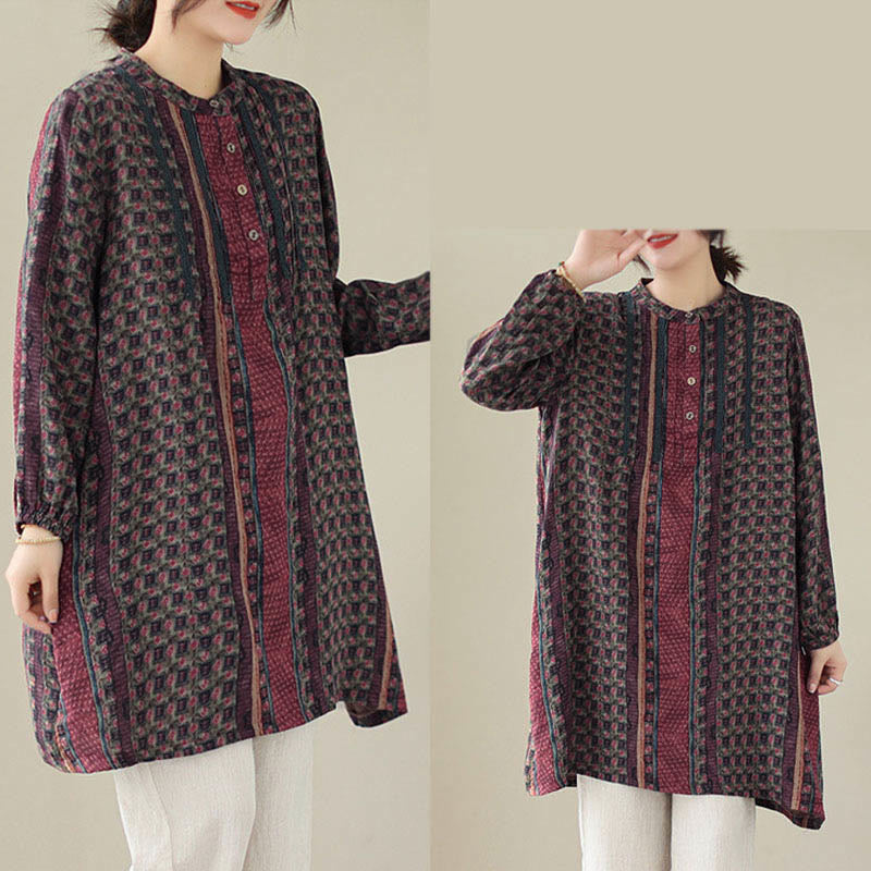 Buddha Stones Chemise à manches longues pour femme, imprimé floral rétro, à plis accordéon et poches - image 15