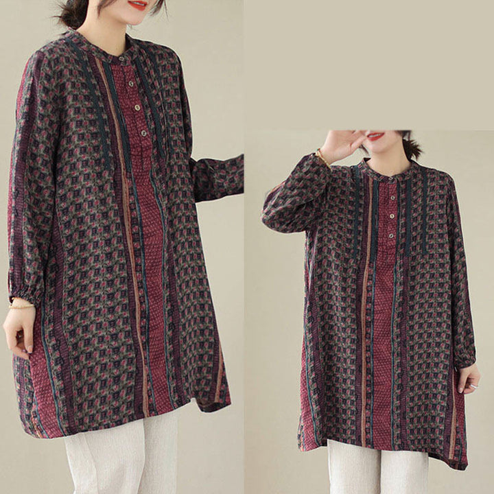 Buddha Stones Chemise à manches longues pour femme, imprimé floral rétro, à plis accordéon et poches - image 15