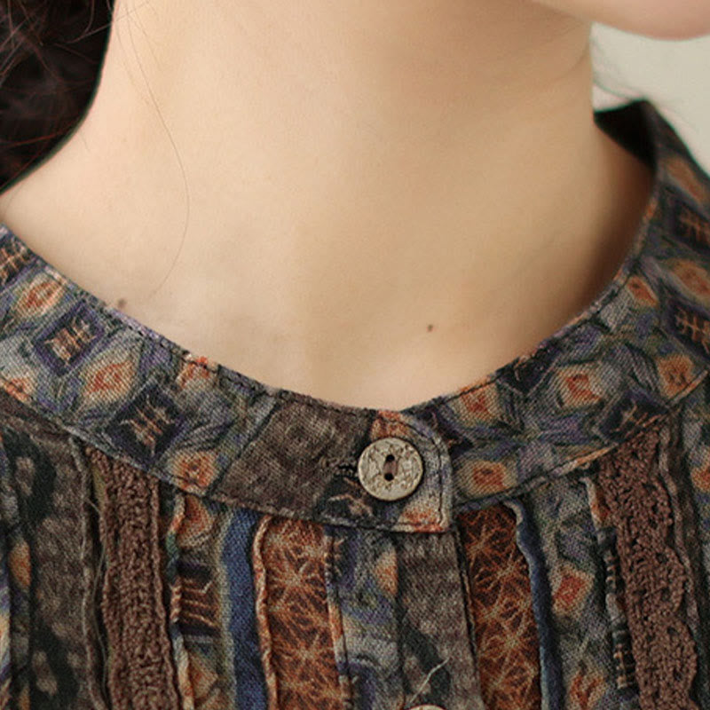 Buddha Stones Chemise à manches longues pour femme, imprimé floral rétro, à plis accordéon et poches - image 10