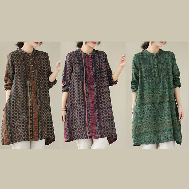 Buddha Stones Chemise à manches longues pour femme, imprimé floral rétro, à plis accordéon et poches - image 23