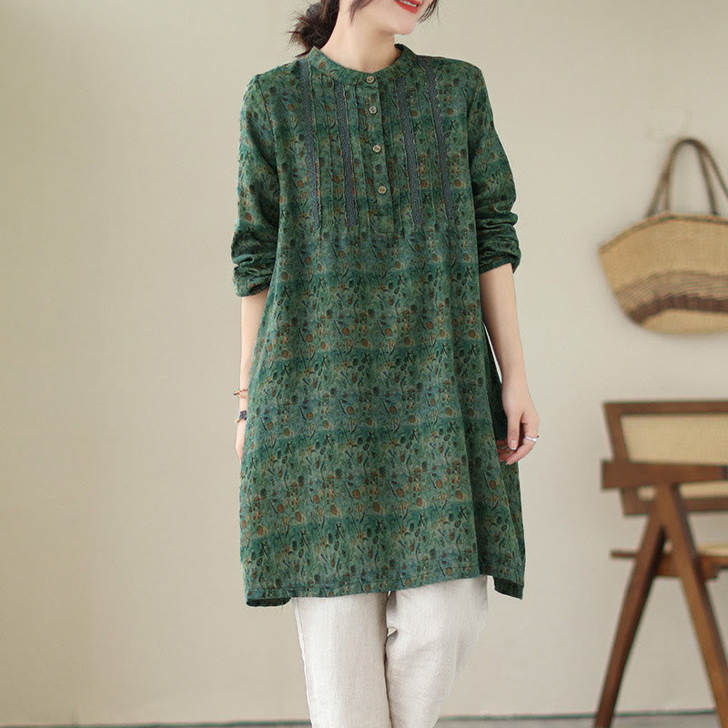 Buddha Stones Chemise à manches longues pour femme, imprimé floral rétro, à plis accordéon et poches - Vert d'eau - US8-10，UK/AU12-14，EU40-42 (2XL) - image 16