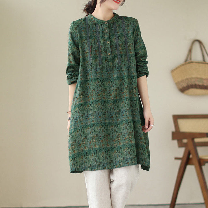 Buddha Stones Chemise à manches longues pour femme, imprimé floral rétro, à plis accordéon et poches - Vert d'eau - US8-10，UK/AU12-14，EU40-42 (2XL) - image 16