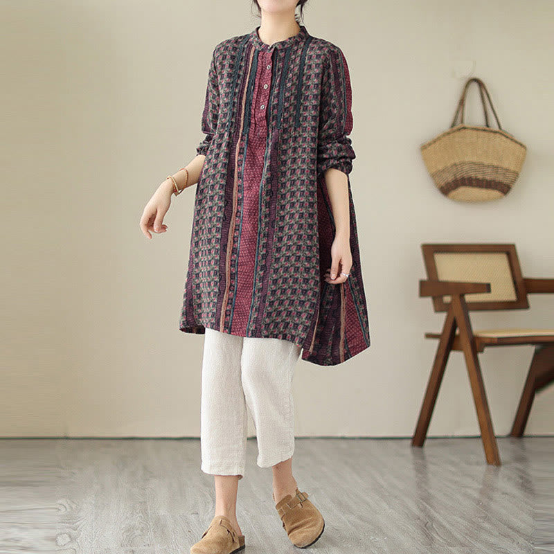 Buddha Stones Chemise à manches longues pour femme, imprimé floral rétro, à plis accordéon et poches - image 14