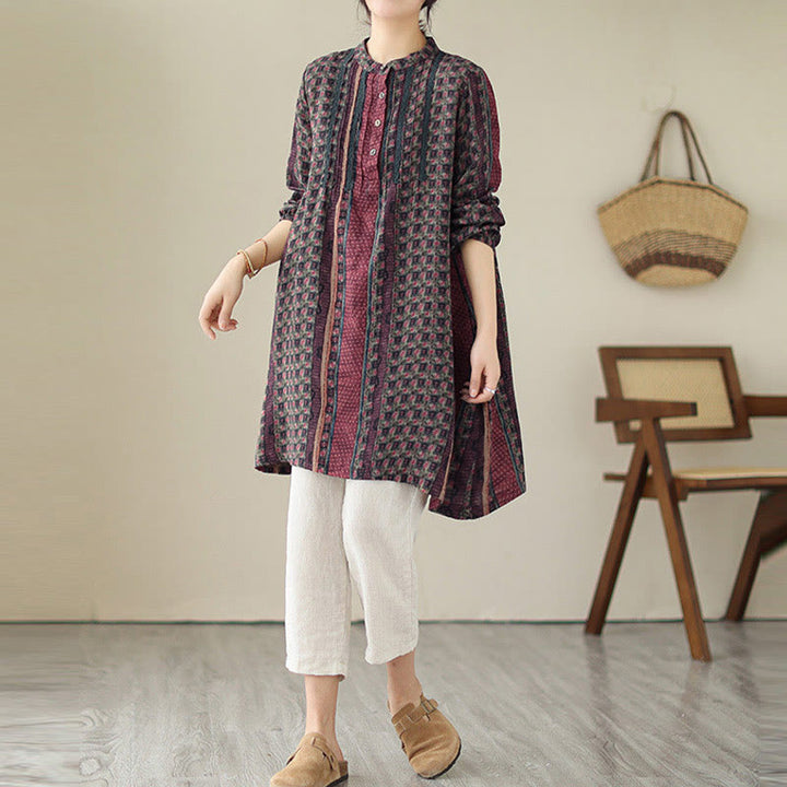 Buddha Stones Chemise à manches longues pour femme, imprimé floral rétro, à plis accordéon et poches - image 14