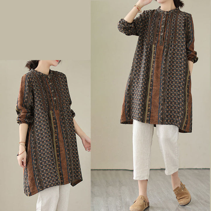 Buddha Stones Chemise à manches longues pour femme, imprimé floral rétro, à plis accordéon et poches - image 7